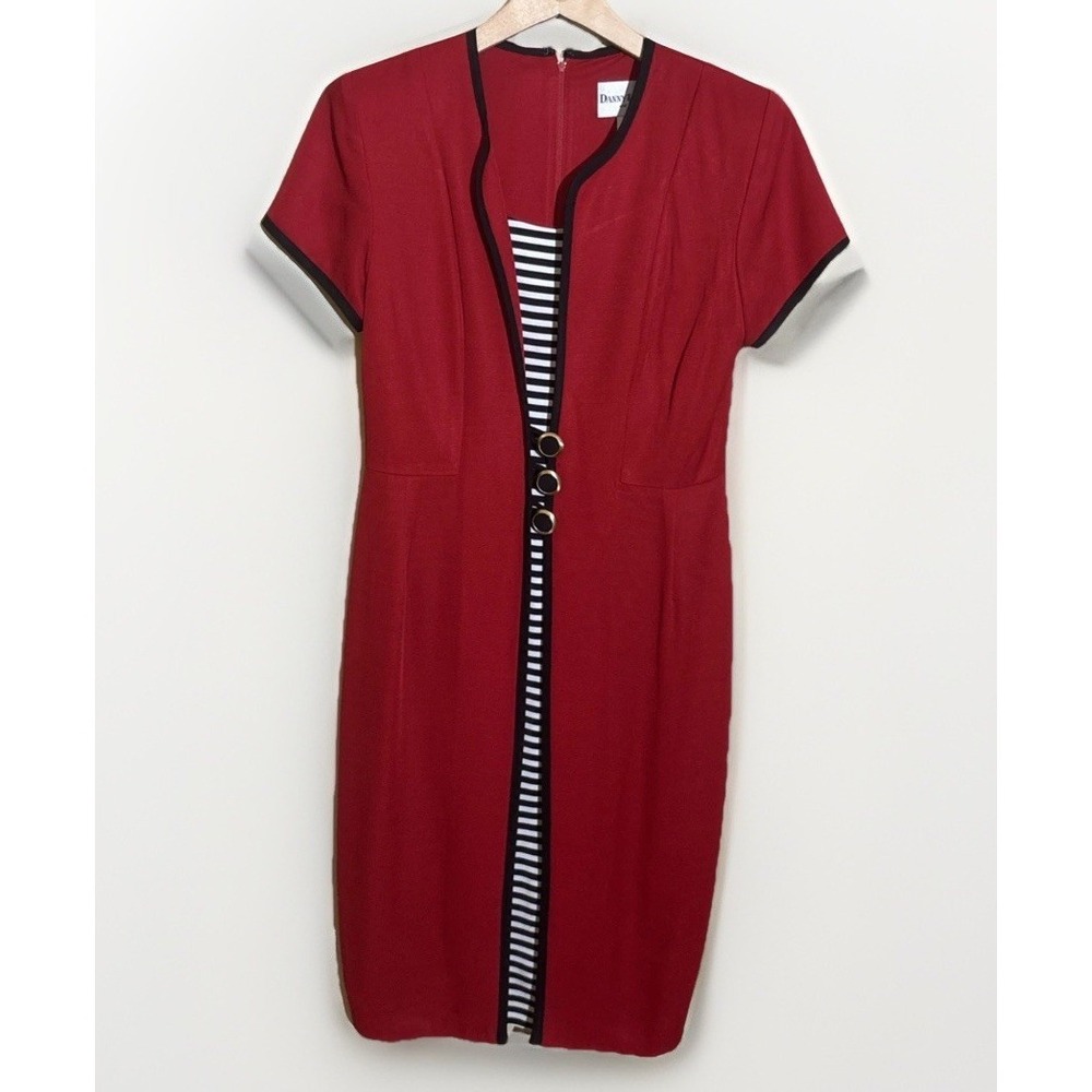 VTG 90s Dress 6 Silhouette Knee Length Sheath Red Retro Feminine Office Siren